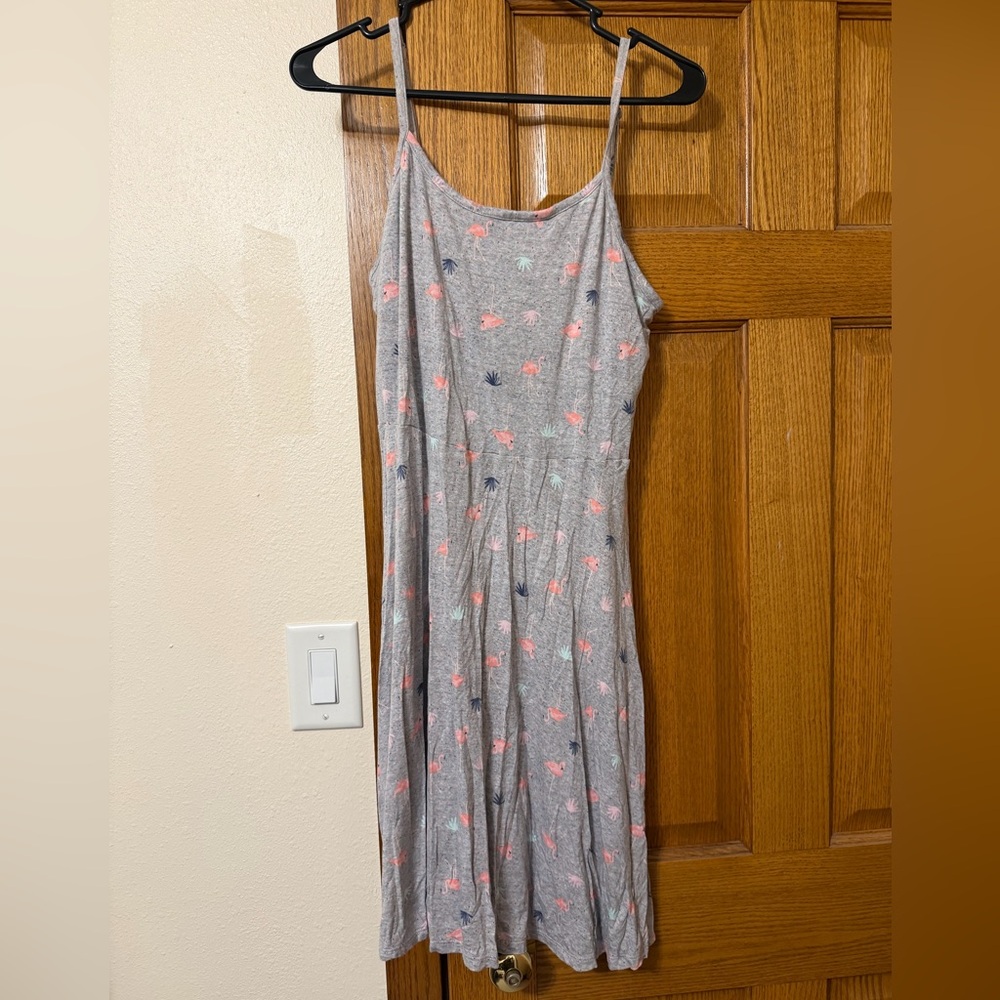 Gray Sleeveless Romper with Pink and Blue Accents
